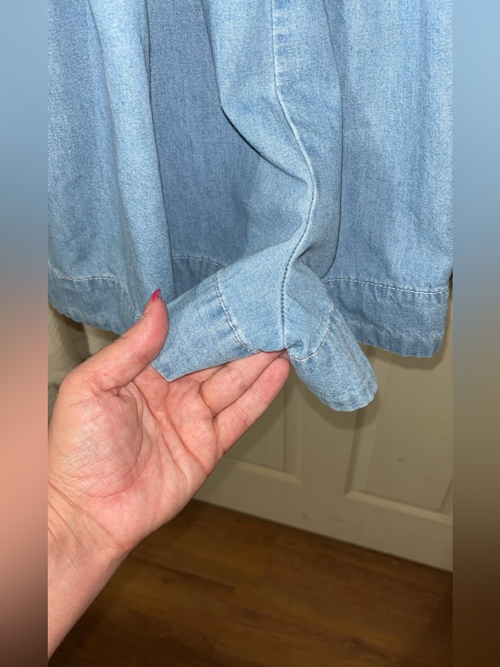 Veveret Light Wash Denim Short Romper - Light Blue - Picture 6 of 7